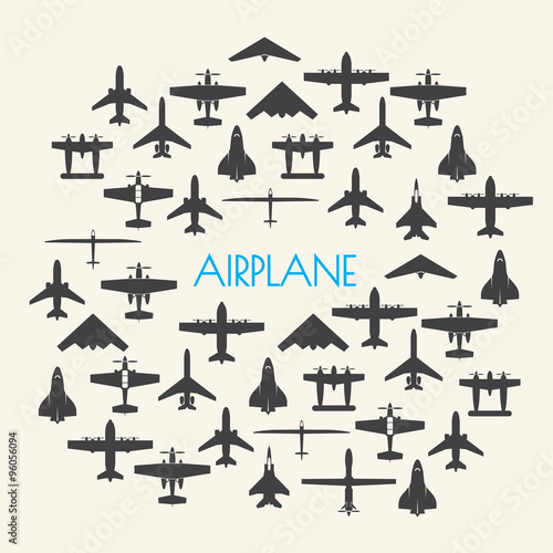  airplane icons set and Background