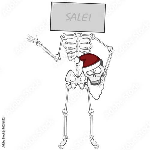 Skeleton Buddy - A beheaded skeleton standing with a LED screen on its neck (in Santa Claus hat)