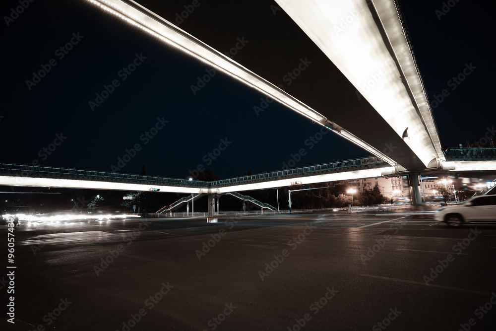 Urban footbridge and road intersection of night scene Urban footbridge and road intersection of night scene