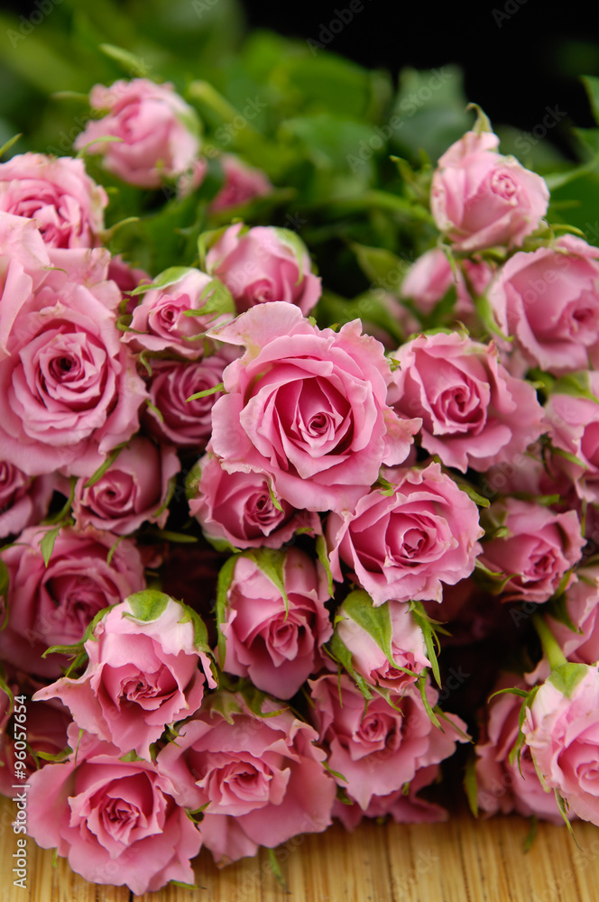 Lying on pink branch rose on wooden background Lying on pink branch rose on wooden background