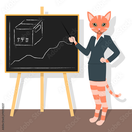 Orange cat pointing to the chart