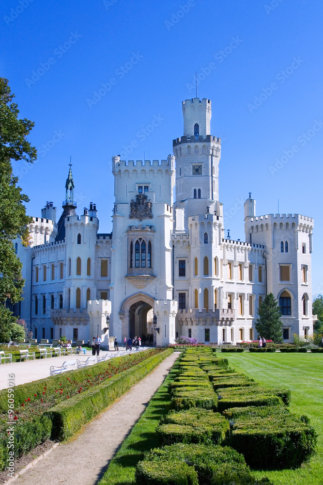 neo-gothic castle and gardens Hluboka near Ceske Budejovice, South Bohemia, Czech republic