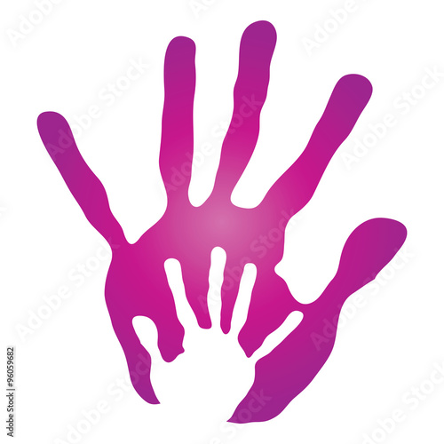 Vector conceptual mother and child pink hand print isolated