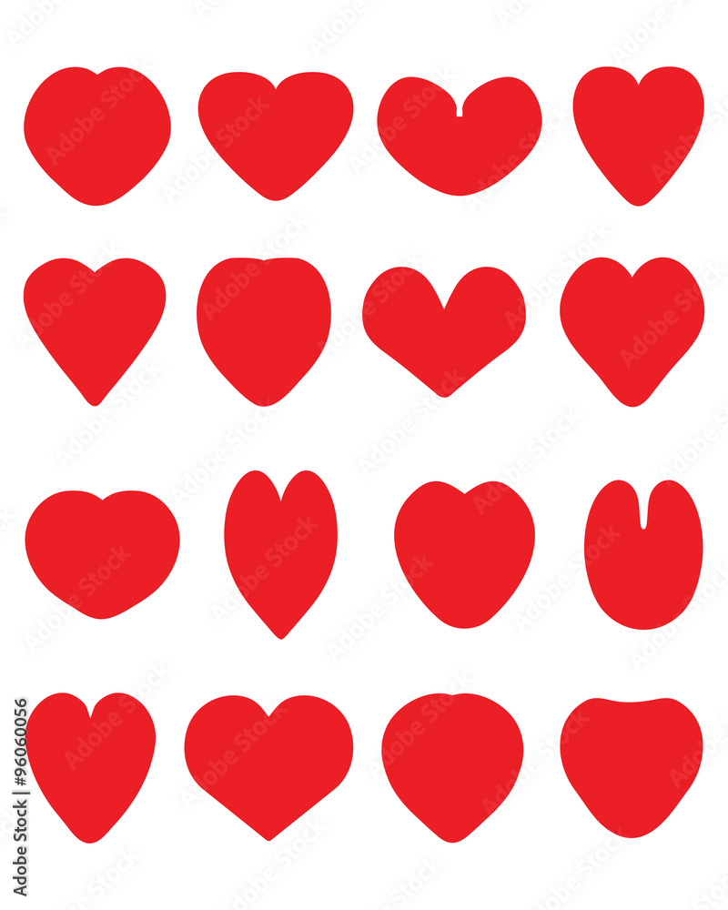 Red silhouettes of heart on the white background