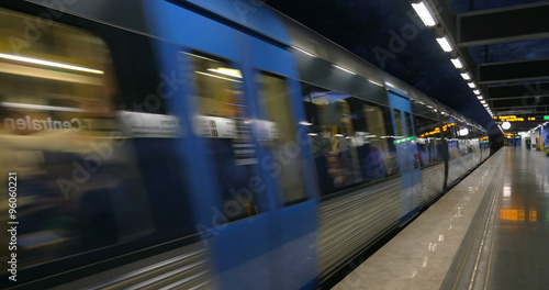 Train of Stockholm Metro Arriving to the Station photo
