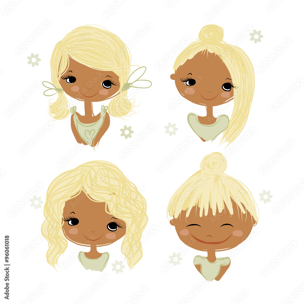 Cute girl smiling, sketch for your design Cute girl smiling, sketch for your design