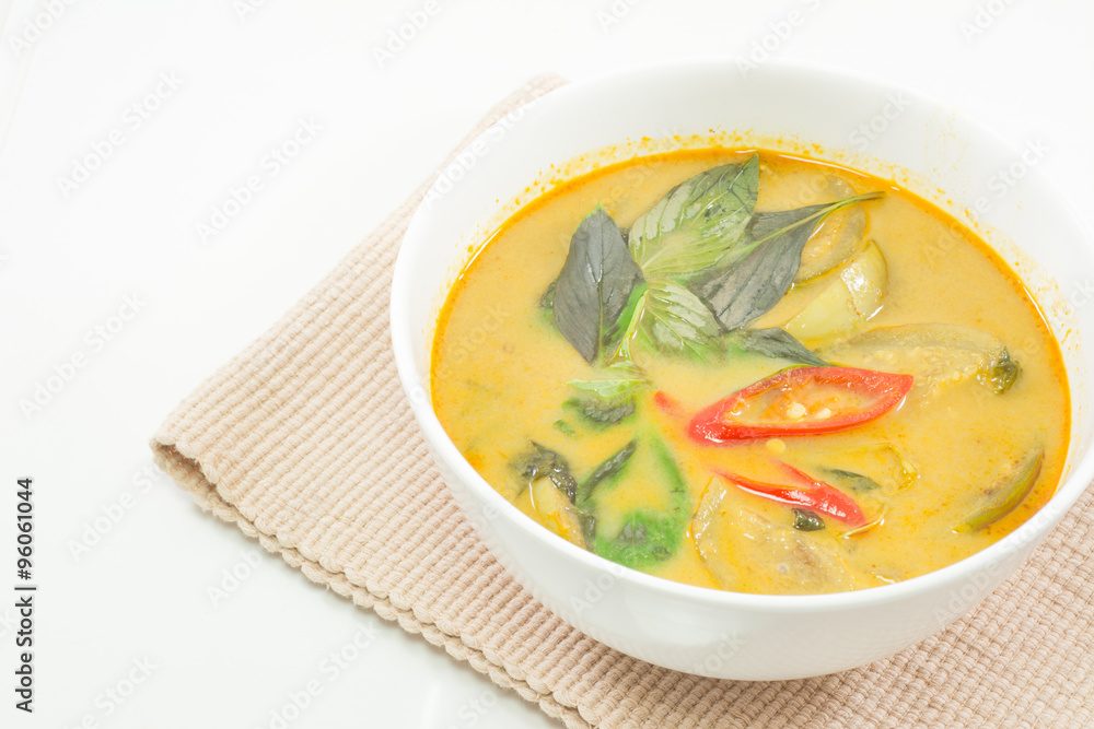 Green curry Chicken with brinjal Intense soup. Thailand food Green curry Chicken with brinjal Intense soup. Thailand food