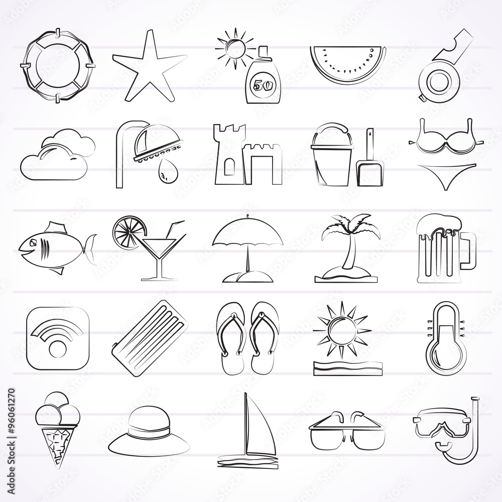Beach, resort and entertainment icons - vector icon set Beach, resort and entertainment icons - vector icon set