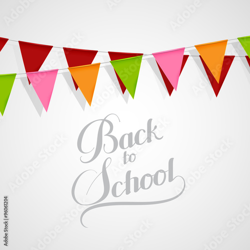 illustration of Back To School retro label and bunting flags.