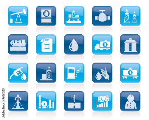 Oil industry, Gas production, transportation and storage icons - vector icon set