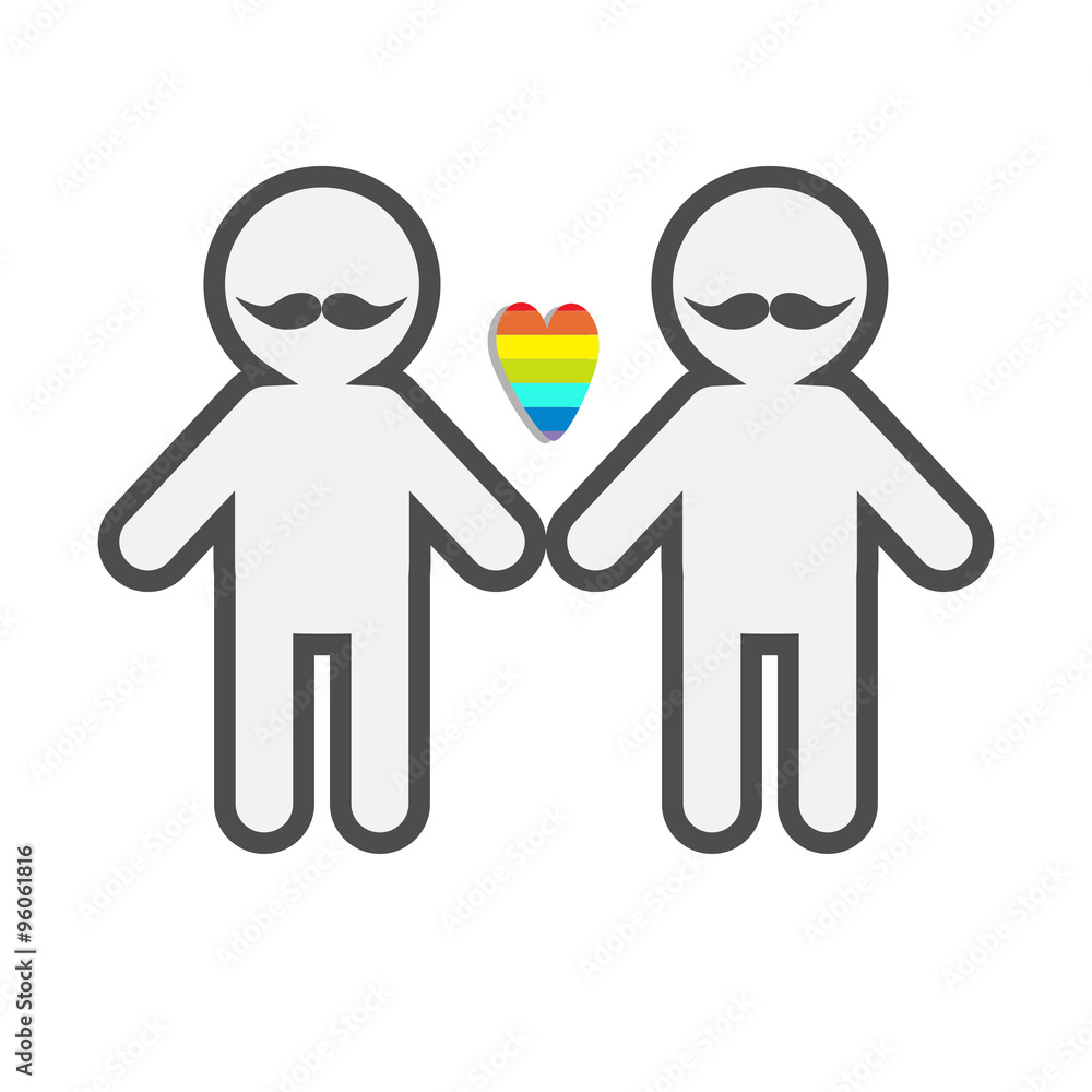Gay marriage Pride symbol Two contour man with mustaches LGBT icon Rainbow heart Flat design Gay marriage Pride symbol Two contour man with mustaches LGBT icon Rainbow heart Flat design
