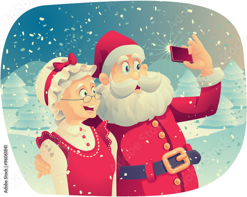 Santa Claus and Mrs. Claus Taking a Photo Together