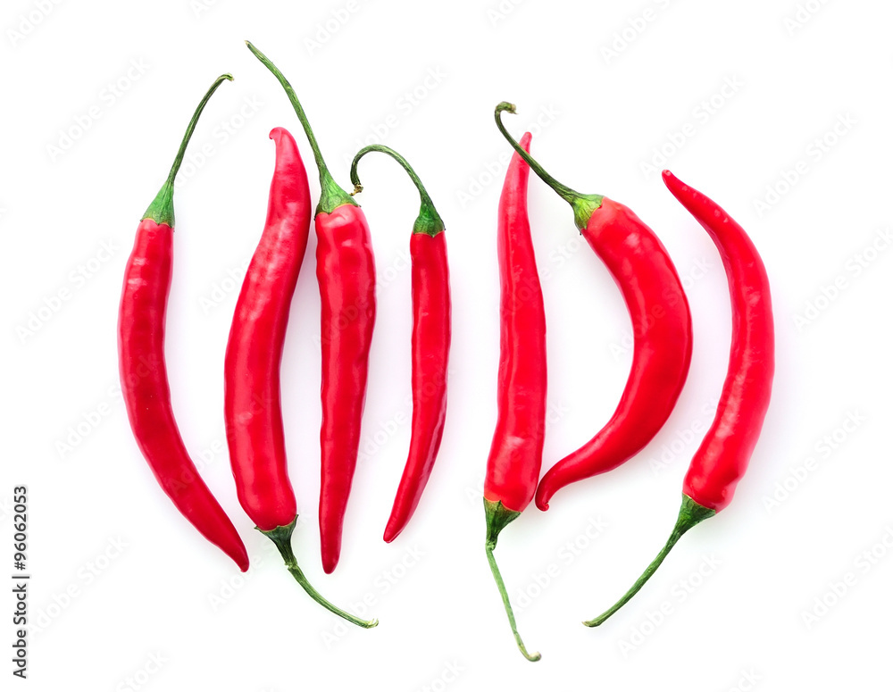 Hot red chili or chilli pepper isolated on white background