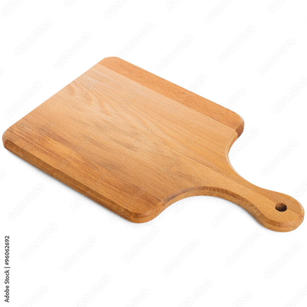 Wooden cutting board with a handle isolated on white Wooden cutting board with a handle isolated on white