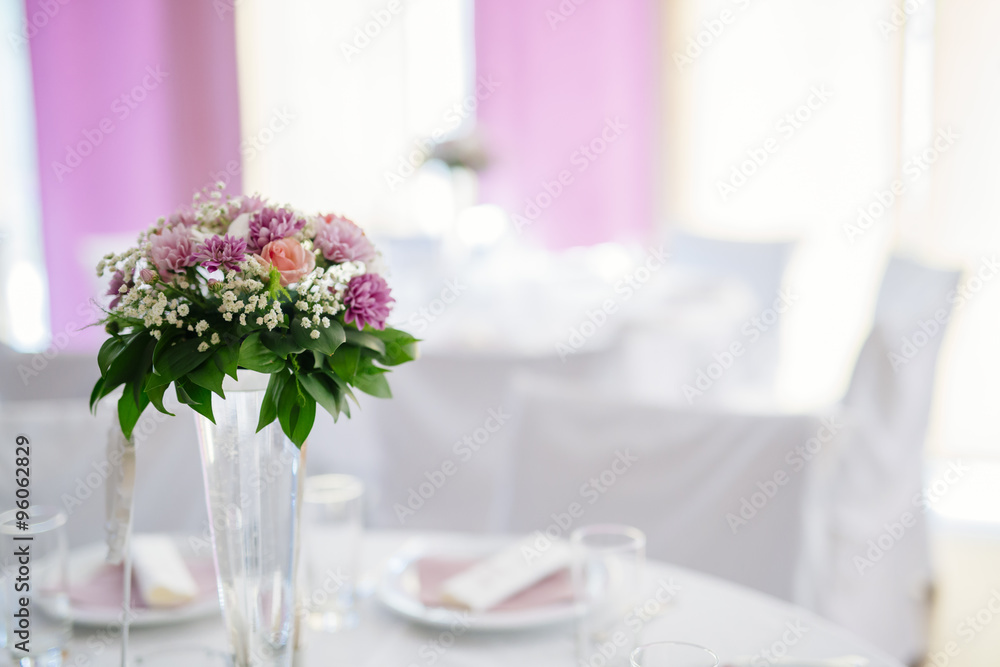 Wedding decoration with flowers in vase