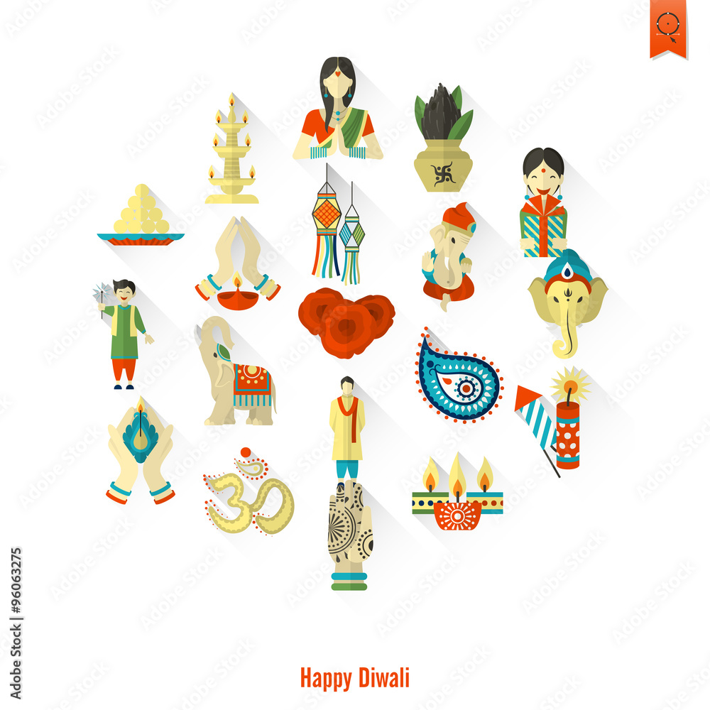 Fototapeta premium Diwali. Indian Festival Icons