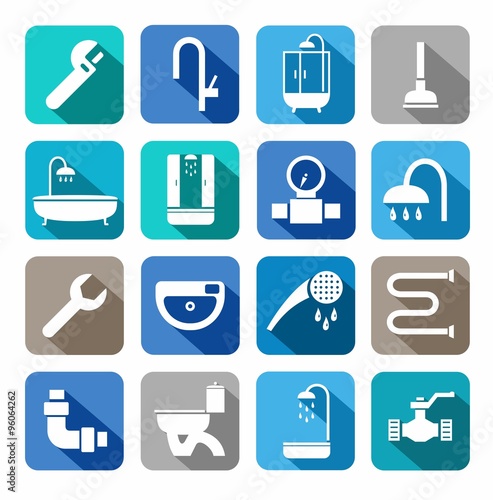 Plumbing, icons, colored background, shadow. 