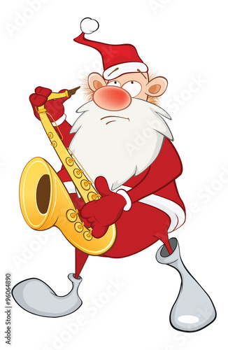 Sticker Illustration of a Cute Santa Claus a Saxophonist