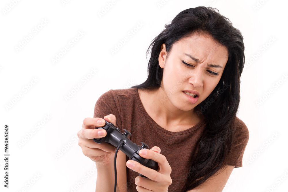 stressed, exited female gamer isolated stressed, exited female gamer isolated