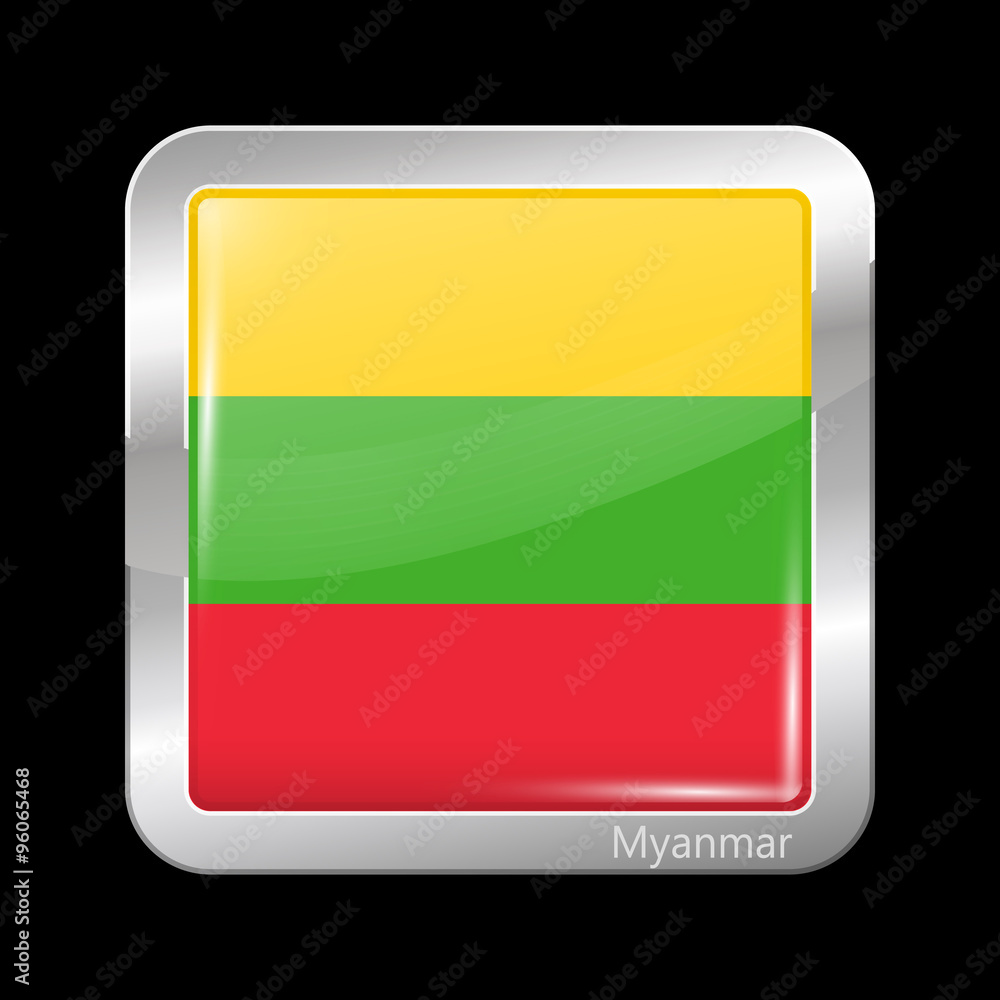 Myanmar Variant Flag. Metallic Icon Square Shape Myanmar Variant Flag. Metallic Icon Square Shape