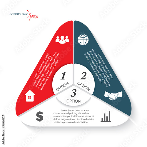 Bilde på lerret Triangle infographic with three options Vector template