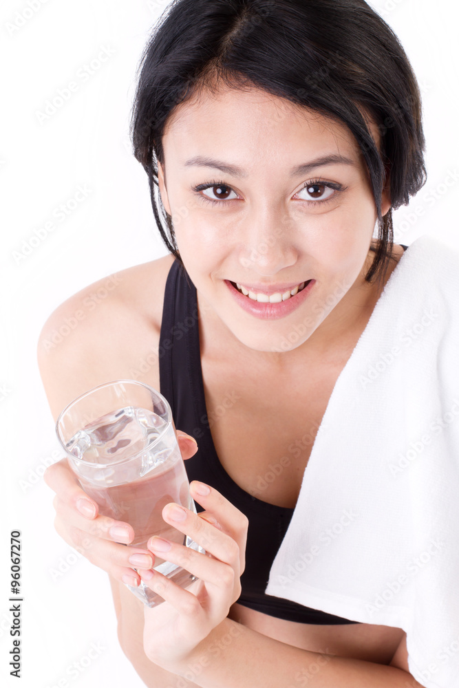smiling, happy, healthy woman with fresh water smiling, happy, healthy woman with fresh water