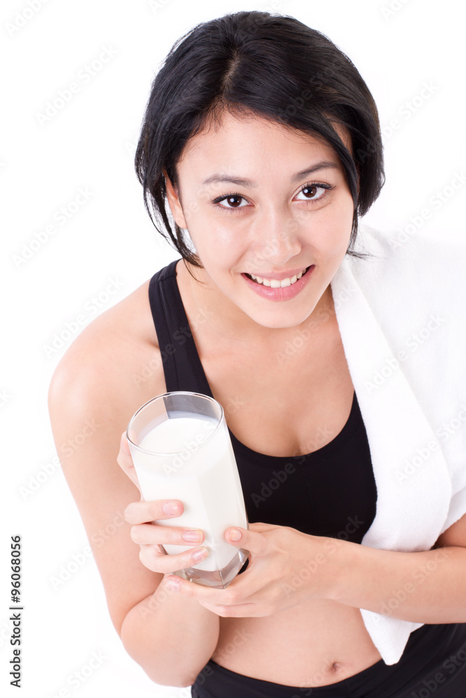 beautiful sport woman holding a glass of milk beautiful sport woman holding a glass of milk