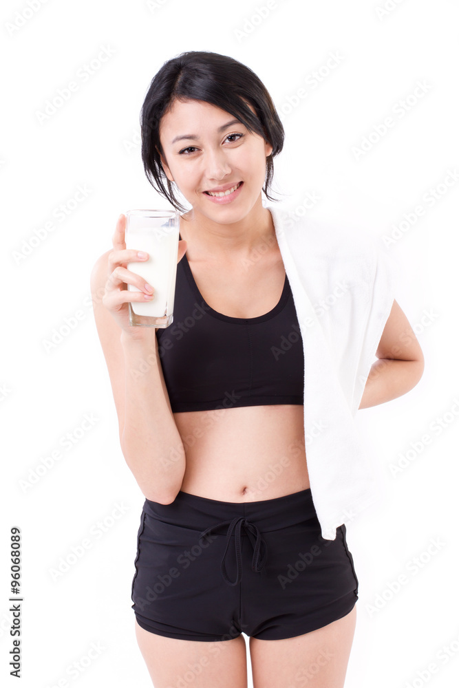 beautiful sport woman holding a glass of milk beautiful sport woman holding a glass of milk