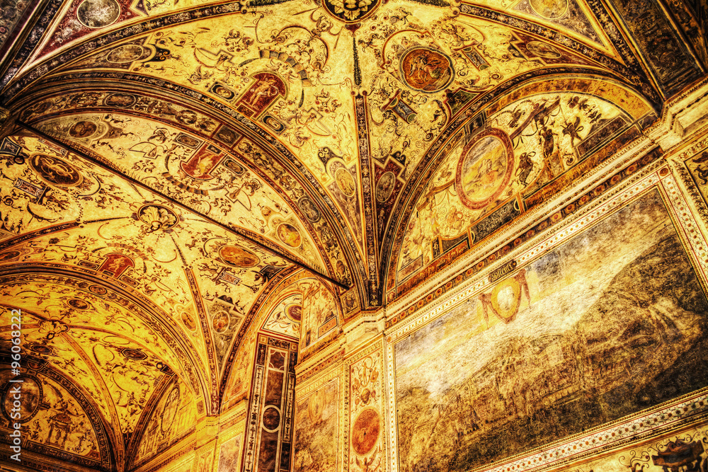 XVI century fresco in Palazzo Vecchio courtyard vault
