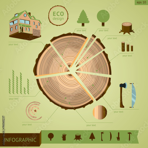 Wooden log with design elements. Ecology and timber  Infographic design