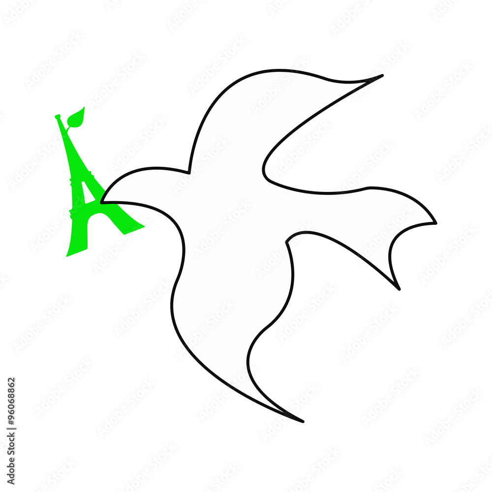 Obraz premium illustration vector of dove of peace with green Eiffel tower 