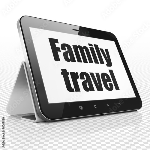 Tourism concept: Tablet Computer with Family Travel on display