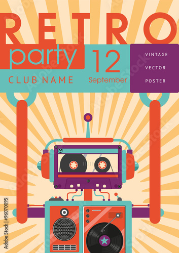 Retro poster with a robot and audio equipment.