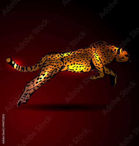 Fototapeta Naklejka Na Ścianę i Meble -  color vector illustration of a leaping jaguar