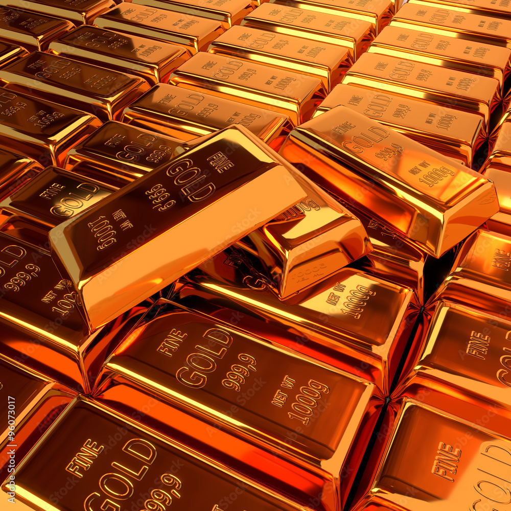 Set of gold ingots. 3D illustration Set of gold ingots. 3D illustration