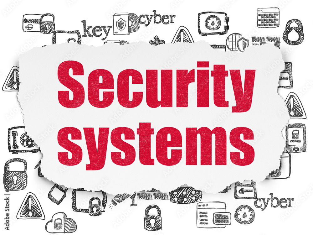 Privacy concept: Security Systems on Torn Paper background Privacy concept: Security Systems on Torn Paper background