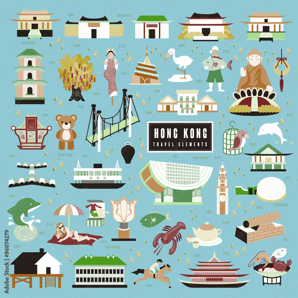 Fototapeta premium Hong Kong travel elements