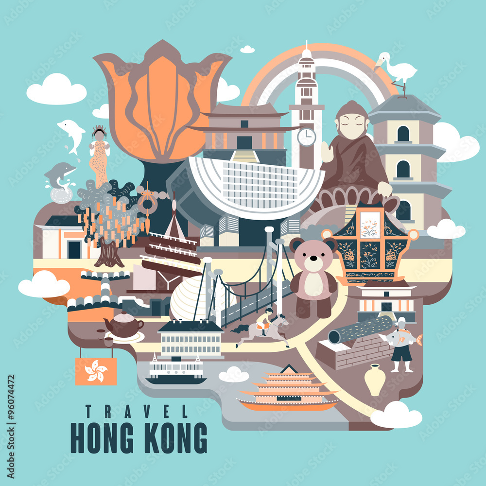 Obraz premium Hong Kong travel poster