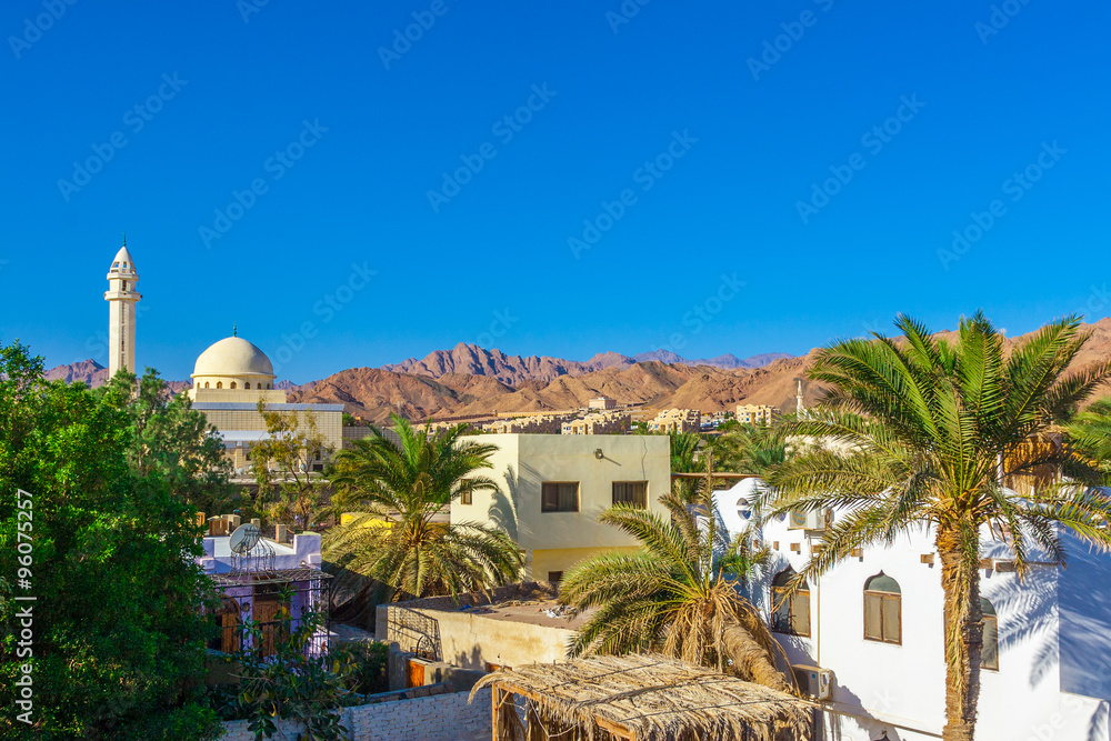 View of the mosque and the houses at the foot of Mountains Sinai