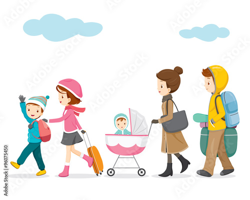 Family Walking To Travel, Activity, Travel, Winter, Season, Vacation