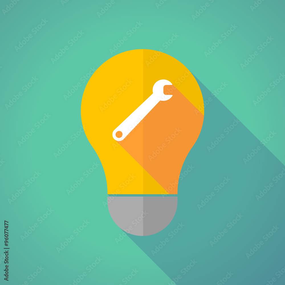 Long shadow vector light bulb with a spanner