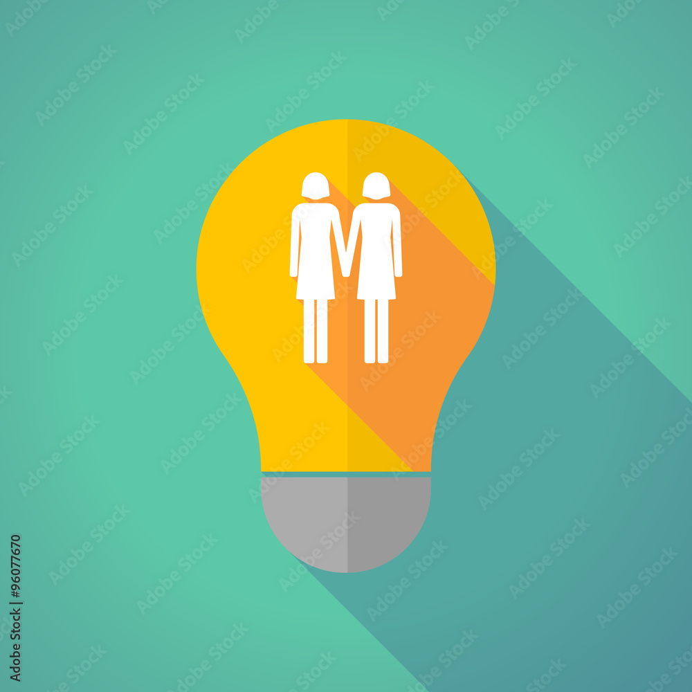 Long shadow vector light bulb with a lesbian couple pictogram Long shadow vector light bulb with a lesbian couple pictogram