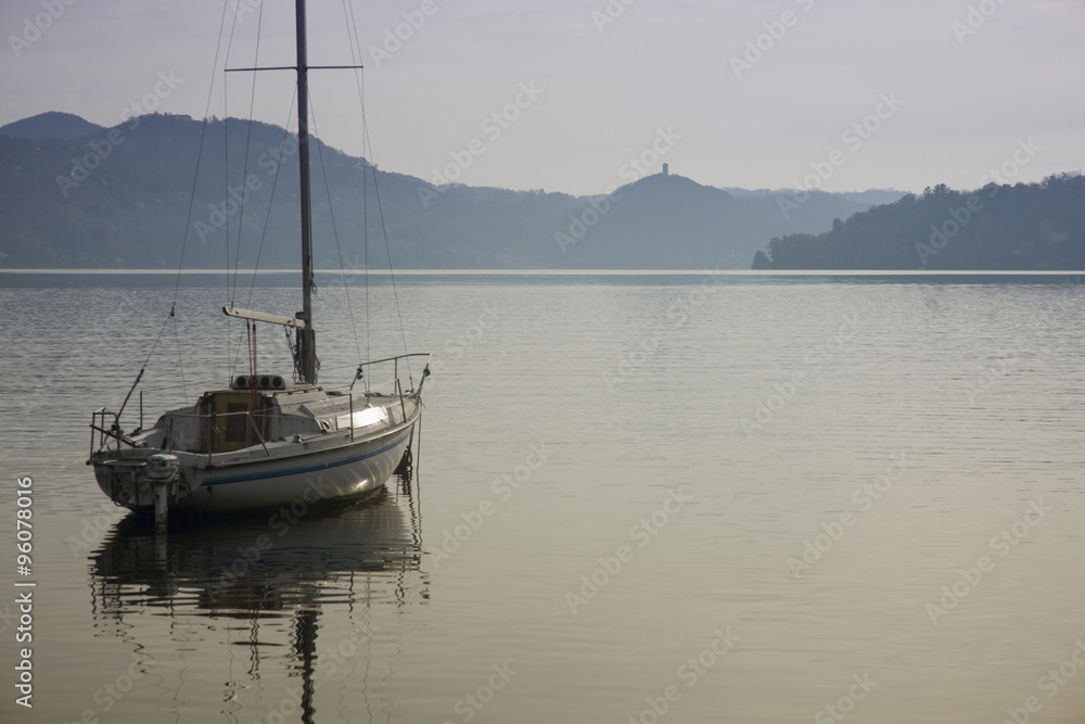 Fototapeta premium Lake Orta with moored boat and