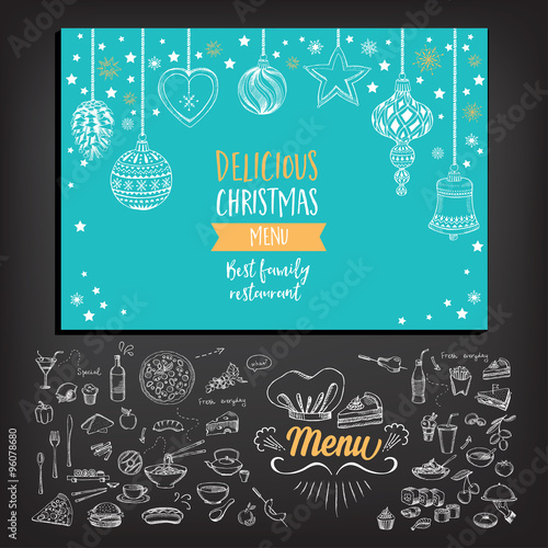 Christmas party invitation restaurant. Food flyer.