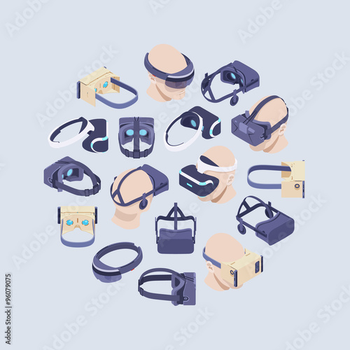 Vector decorating design made of isometric virtual reality headsets
