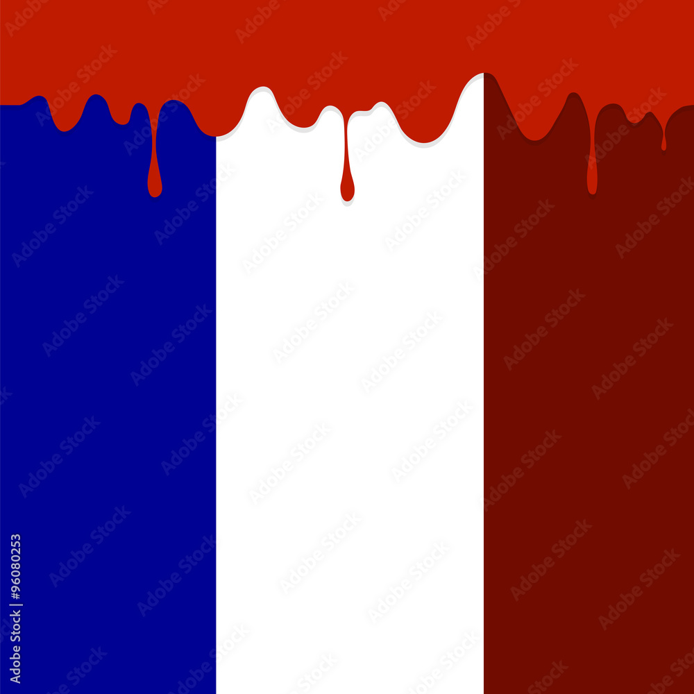 Flag of France and Blood Splatter. 
