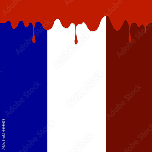 Flag of France and Blood Splatter. 