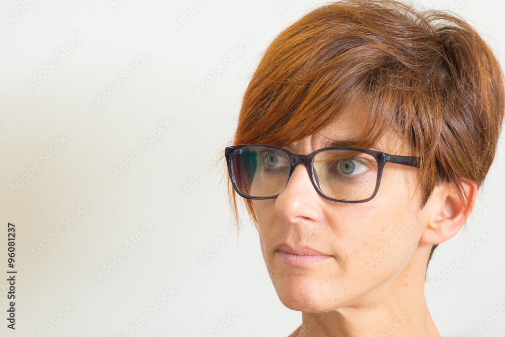 Waist up portrait of lady in neutral background Waist up portrait of lady in neutral background