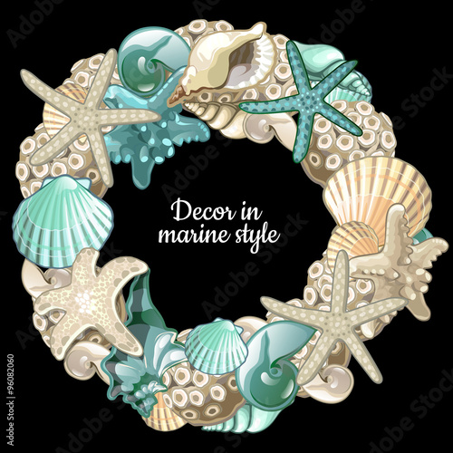 Set of ocean decor wreath on a black background 