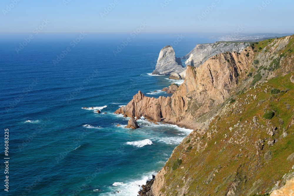 Scenic rocks at sea coast on Cabo Da Roca, Portugal